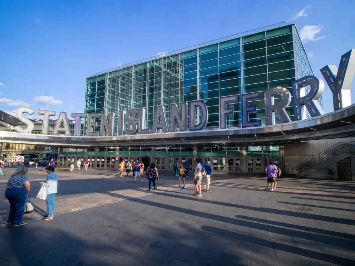 Whitehall Terminal of the Staten Island Ferry in Lower Manhattan, near an architecture boat tour in New York departure