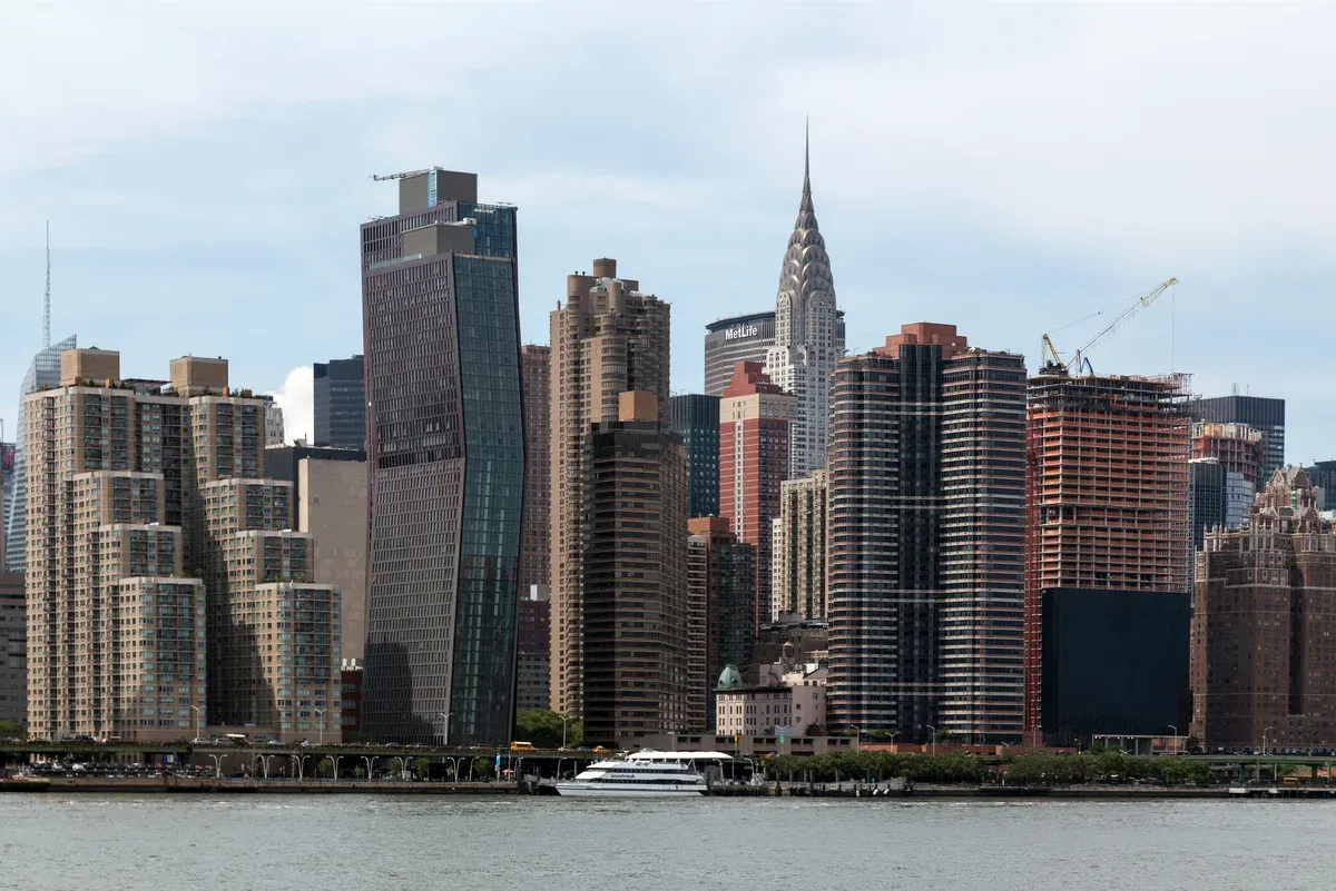 Midtown Manhattan skyline with the Chrysler Building from the East River on a New York architecture boat tour